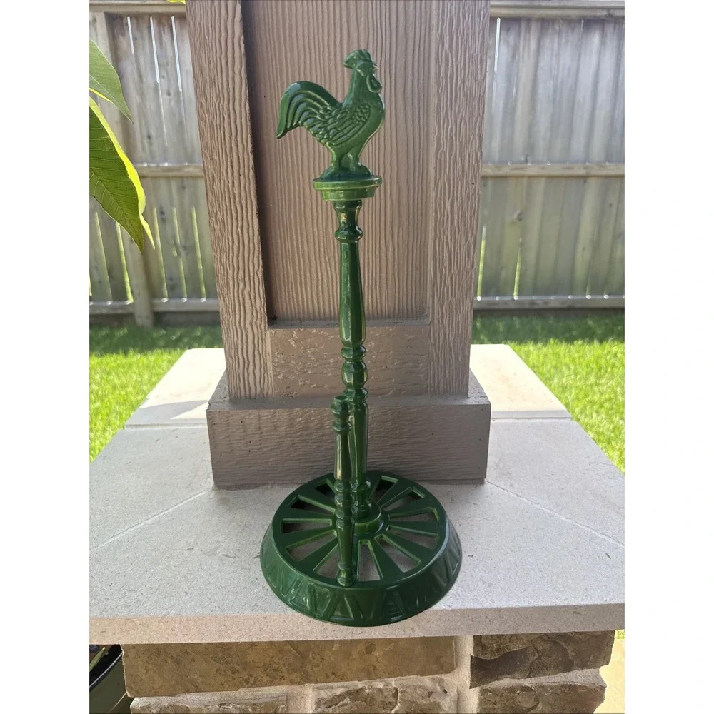 VTG Cast Iron GREEN ROOSTER Paper Towel Holder 15